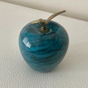 Vintage Blue Marbled Apple Gold Metal Leaf